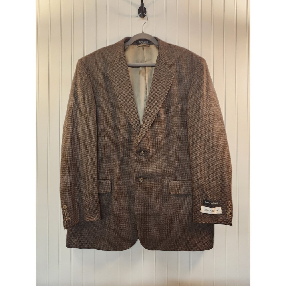 NEW Bert Pulitzer Men's Brown Houndstooth‎ 100% Lambswool Sport Coat Size 46Long